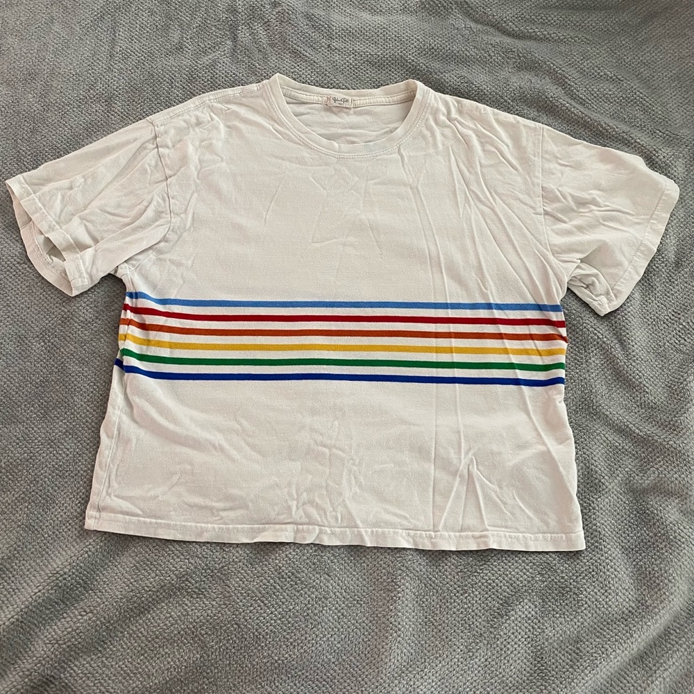 PacSun John Galt White Tee with Rainbow Stripes